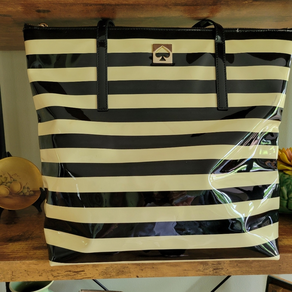 Kate SPADE Black and White Striped Tote Bag